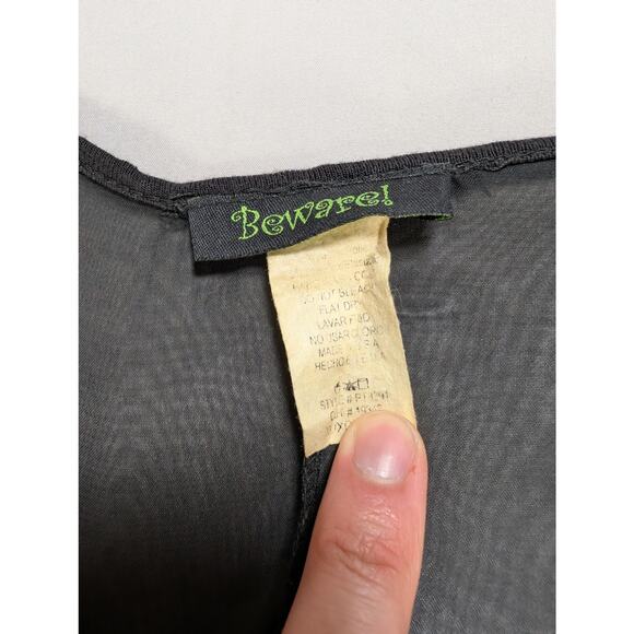 Y2K Beware Striped Sheer Blouse Top Womens XL Multicolor Boho Festival Mesh - Picture 2 of 5